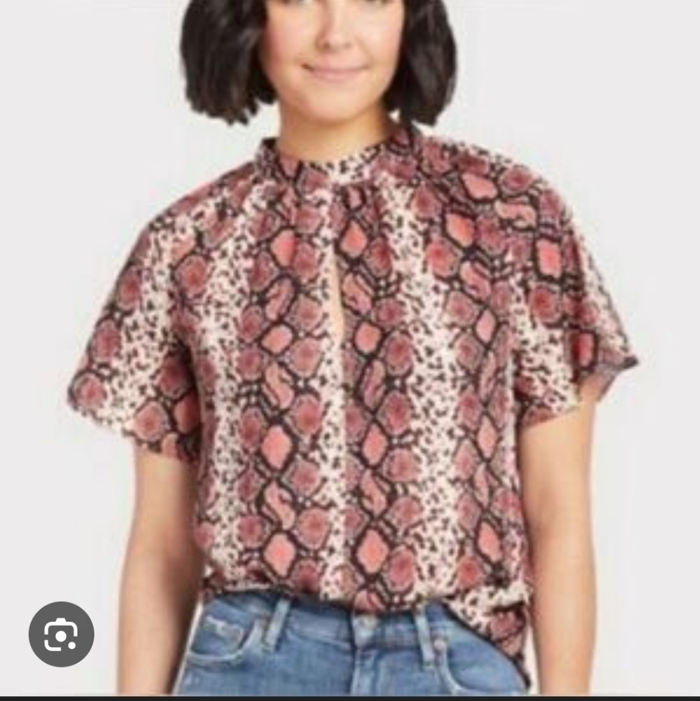 Sunday in Brooklyn Pink Snake Print Short Sleeve Blouse
